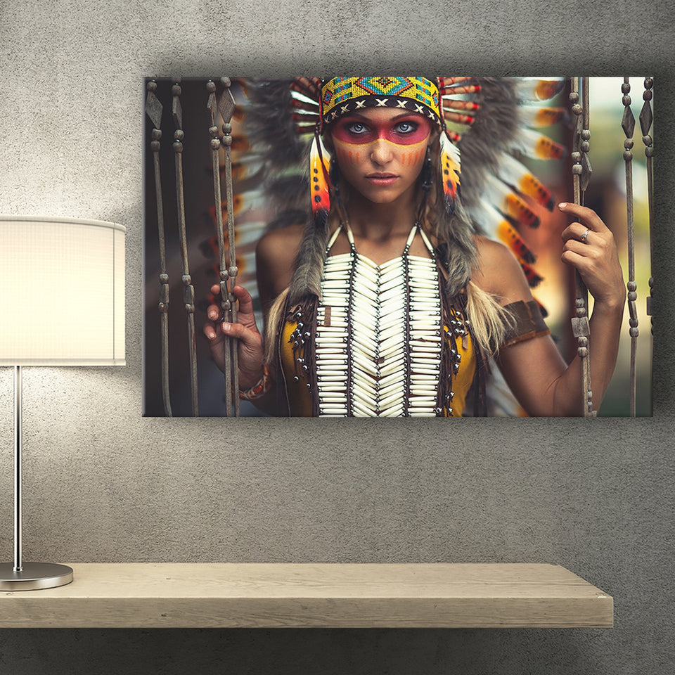 Tribal Native Indian Lady Painted Face American Indian Art Canvas Prints Wall Art - Painting Canvas, Painting Prints, Home Wall Decor