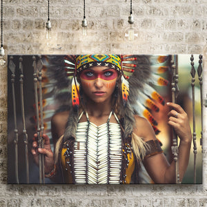 Tribal Native Indian Lady Painted Face American Indian Art Canvas Prints Wall Art - Painting Canvas, Painting Prints, Home Wall Decor