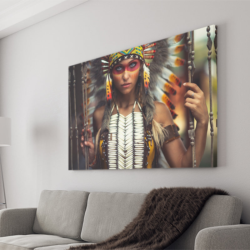 Tribal Native Indian Lady Painted Face American Indian Art Canvas Prints Wall Art - Painting Canvas, Painting Prints, Home Wall Decor