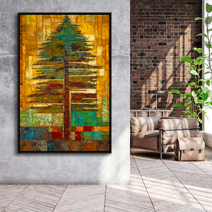 Tribal Trees In Abstract Form   Wall Decor Framed Canvas Prints Wall Art, Floating Frame, Large Canvas Home Decor