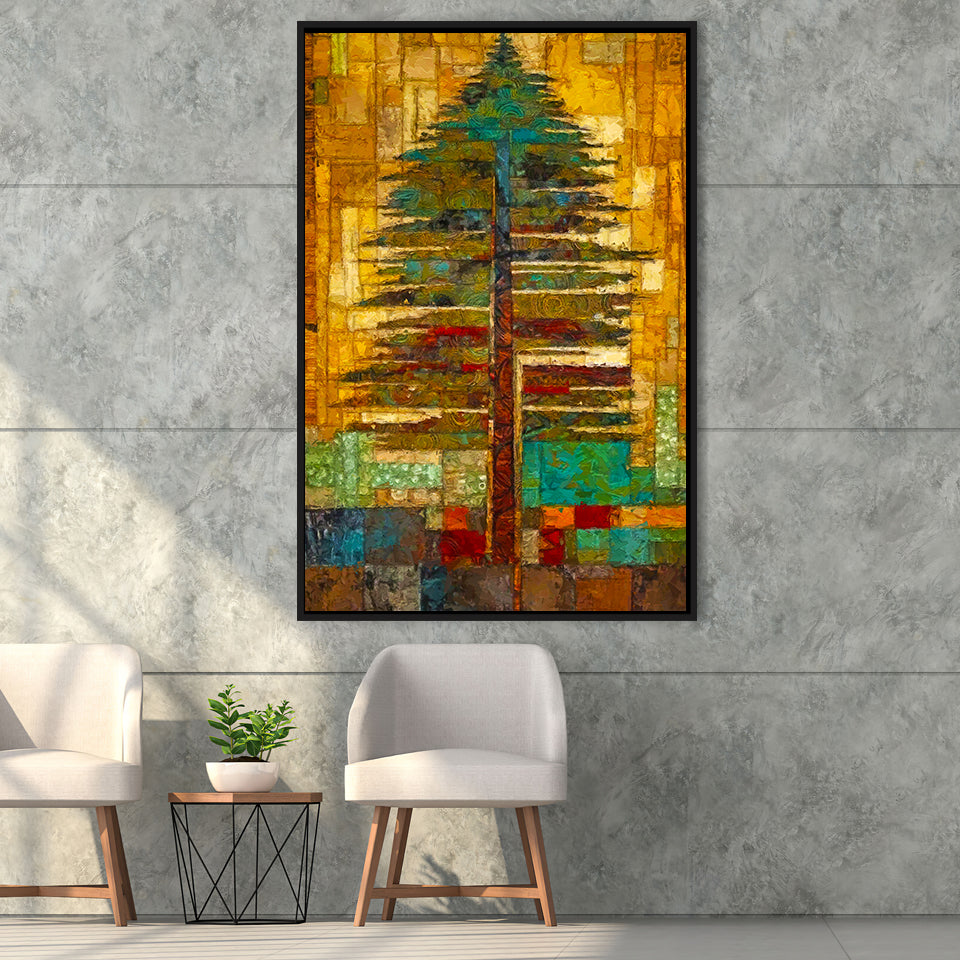Tribal Trees In Abstract Form   Wall Decor Framed Canvas Prints Wall Art, Floating Frame, Large Canvas Home Decor