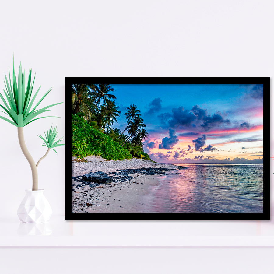 Tropical Beach, Tropical Wall Decor Framed Art Prints Wall Art Decor,Black Frame, Ready to hang