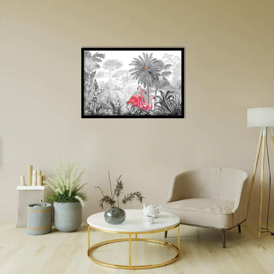 Tropical Flamingos-Forest art, Art print, Plexiglass Cover