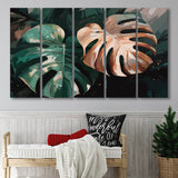 Tropical Monstera Leaf Wall Art, Tropical Leaf Water Color Painting, 5 Panel B Canvas Prints Wall Art, Extra Large Canvas Decor