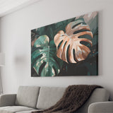 Tropical Monstera Leaf Wall Art, Tropical Leaf Water Color Painting Canvas Prints Wall Art, Home Living Room Decor, Large Canvas