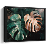 Tropical Monstera Leaf Wall Art, Tropical Leaf Water Color Painting Framed Canvas Prints Wall Art, Floating Frame, Large Canvas