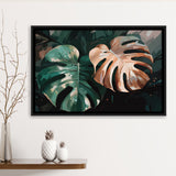 Tropical Monstera Leaf Wall Art, Tropical Leaf Water Color Painting Framed Canvas Prints Wall Art, Floating Frame, Large Canvas