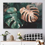 Tropical Monstera Leaf Wall Art, Tropical Leaf Water Color Painting Canvas Prints Wall Art, Home Living Room Decor, Large Canvas