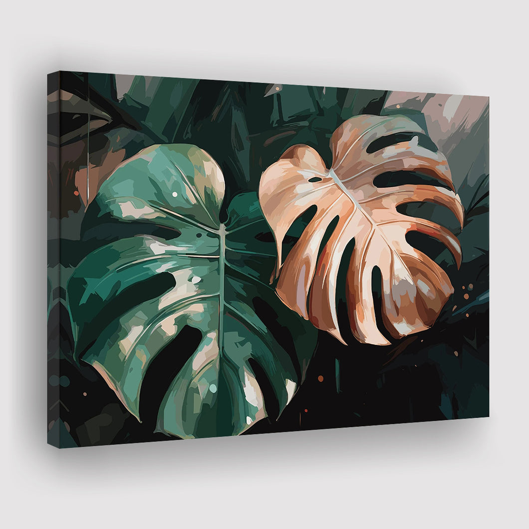 Tropical Monstera Leaf Wall Art, Tropical Leaf Water Color Painting Canvas Prints Wall Art, Home Living Room Decor, Large Canvas
