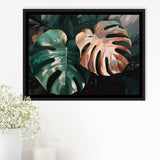Tropical Monstera Leaf Wall Art, Tropical Leaf Water Color Painting Framed Canvas Prints Wall Art, Floating Frame, Large Canvas