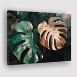 Tropical Monstera Leaf Wall Art, Tropical Leaf Water Color Painting Canvas Prints Wall Art, Home Living Room Decor, Large Canvas
