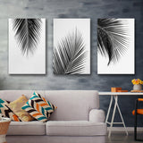 Tropical Palm Leaves Simple Minimalist Black White Canvas Prints 3 Pieces Wall Art Decor - Painting Canvas, Multi Panel, Home Decor