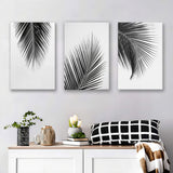 Tropical Palm Leaves Simple Minimalist Black White Canvas Prints 3 Pieces Wall Art Decor - Painting Canvas, Multi Panel, Home Decor