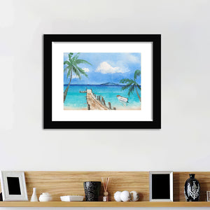 Tropical Beach With Boat And Palms Framed Wall Art - Framed Prints, Art Prints, Home Decor, Painting Prints