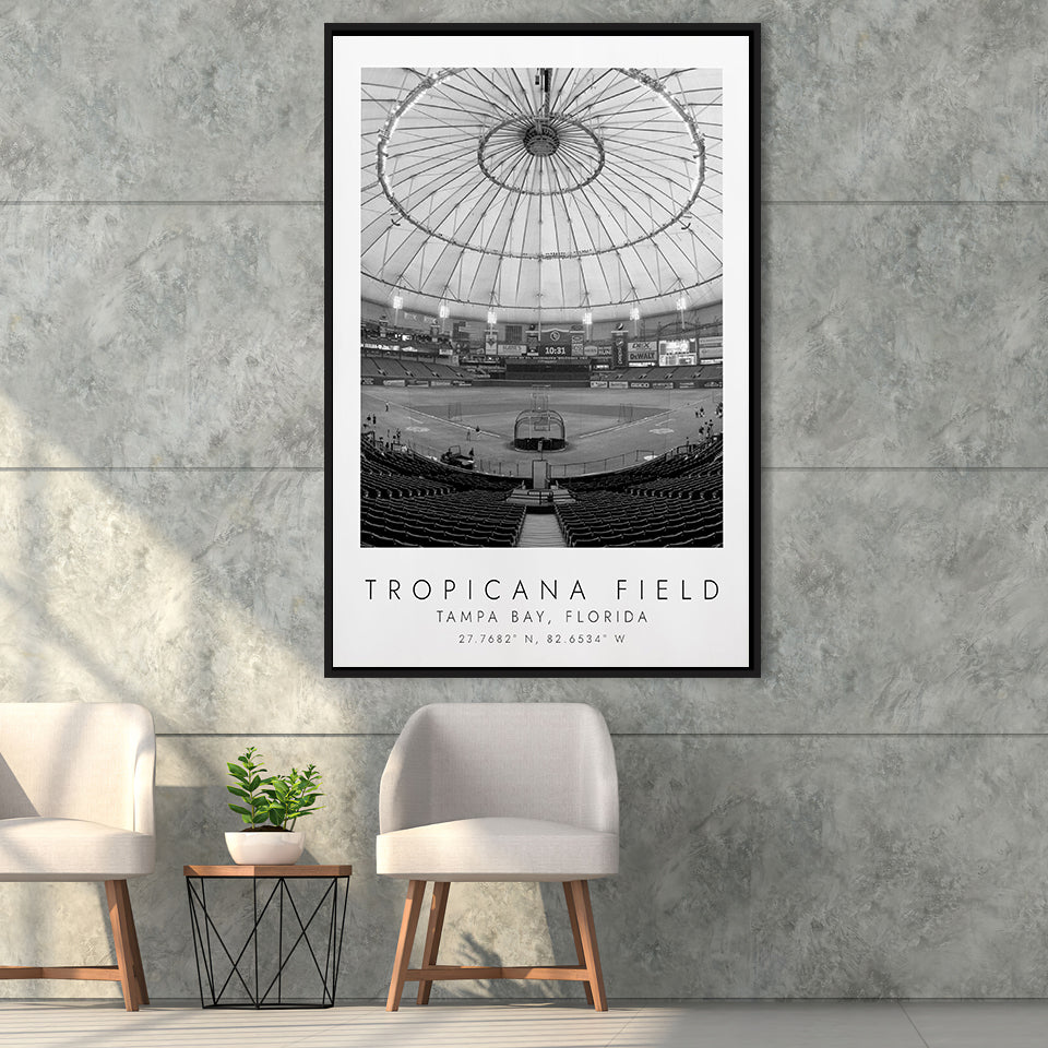 Tropicana Field Tampa Bay Rays Baseball Lovers Black And White Art Framed Canvas Prints Wall Art Home Decor, Floating Frame
