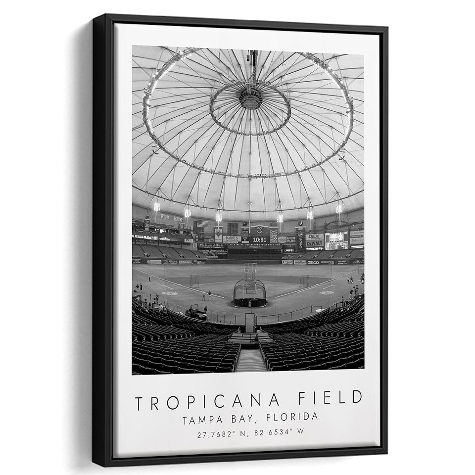 Tropicana Field Tampa Bay Rays Baseball Lovers Black And White Art Framed Canvas Prints Wall Art Home Decor, Floating Frame