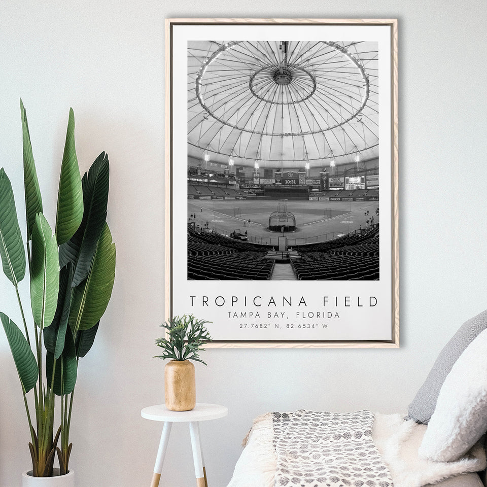Tropicana Field Tampa Bay Rays Baseball Lovers Black And White Art Framed Canvas Prints Wall Art Home Decor, Floating Frame