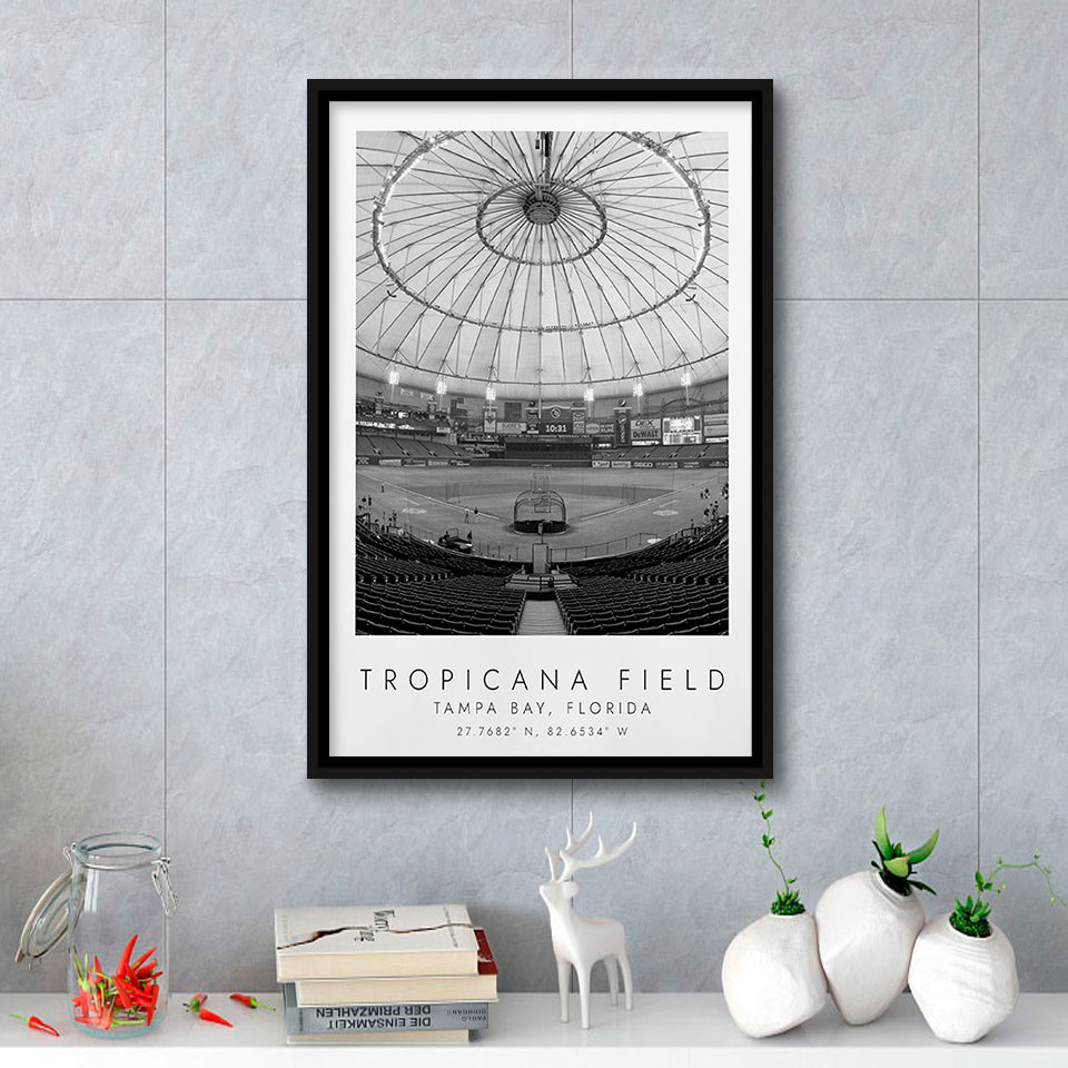 Tropicana Field Tampa Bay Rays Baseball Lovers Black And White Art Framed Canvas Prints Wall Art Home Decor, Floating Frame