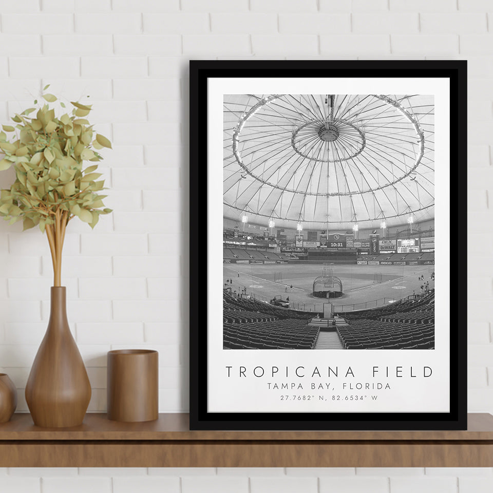 Tropicana Field Tampa Bay Rays Baseball Lovers Black And White Art Framed Canvas Prints Wall Art Home Decor, Floating Frame