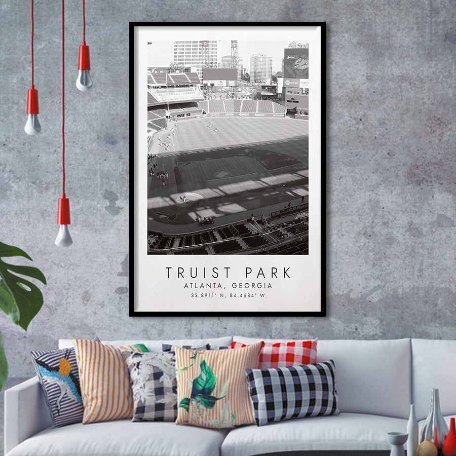 Truist Park Atlanta Braves Baseball Lovers Black And White Art Framed Art Prints Wall Art Decor, Framed Picture