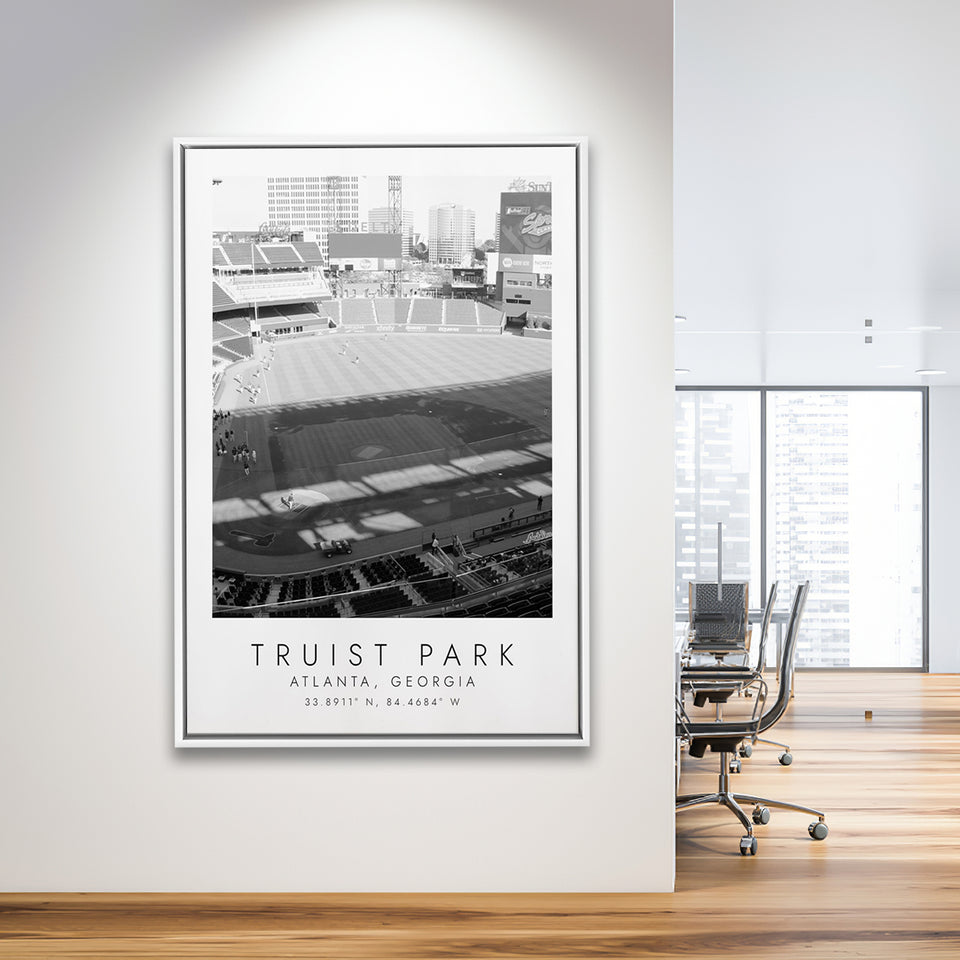 Truist Park Atlanta Braves Baseball Lovers Black And White Art Framed Canvas Prints Wall Art Home Decor, Floating Frame