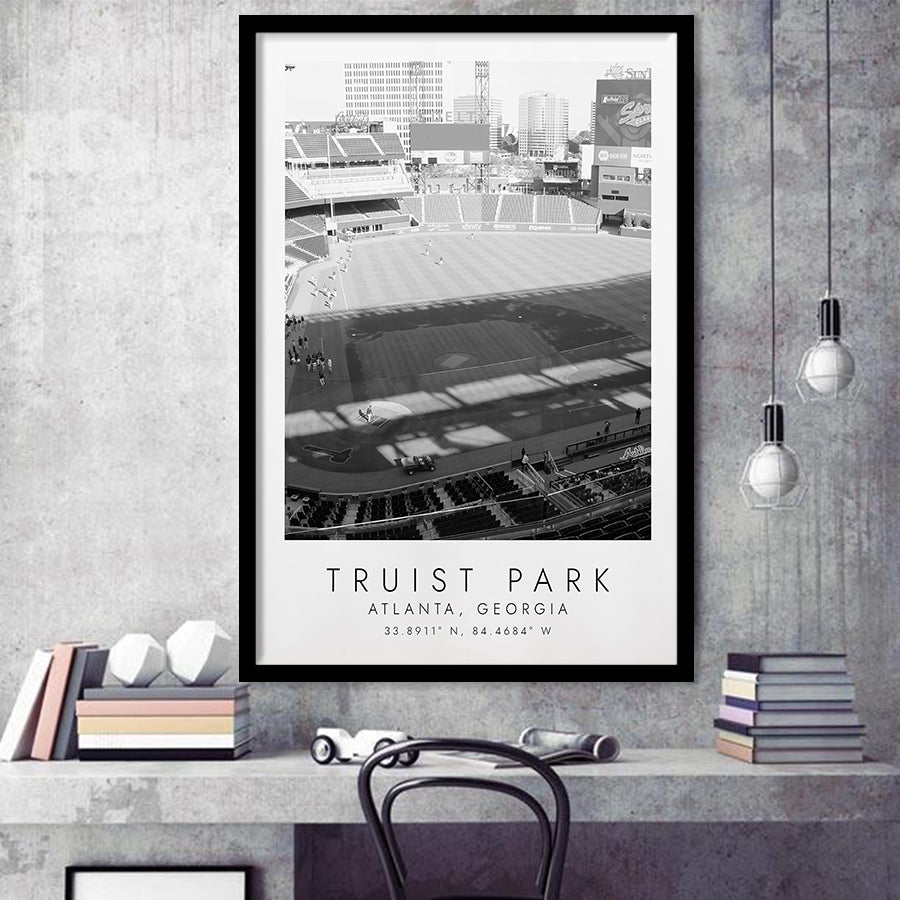 Truist Park Atlanta Braves Baseball Lovers Black And White Art Framed Art Prints Wall Art Decor, Framed Picture
