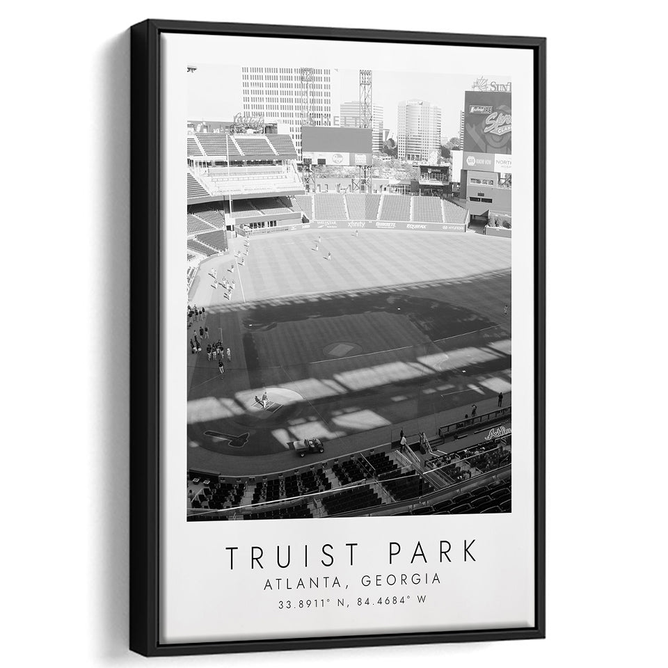 Truist Park Atlanta Braves Baseball Lovers Black And White Art Framed Canvas Prints Wall Art Home Decor, Floating Frame