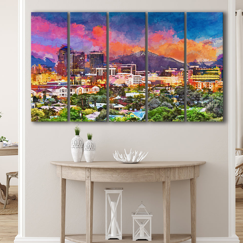 Tucson Arizona Usa Downtown Skyline Sentinel 5 Pieces Extra Large Canvas Prints Wall Art Home Decor