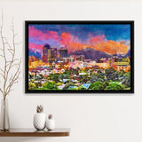 Tucson Arizona Usa Downtown Skyline Sentinel City Art Watercolor Framed Canvas Prints Wall Art Home Decor,Floating Frame