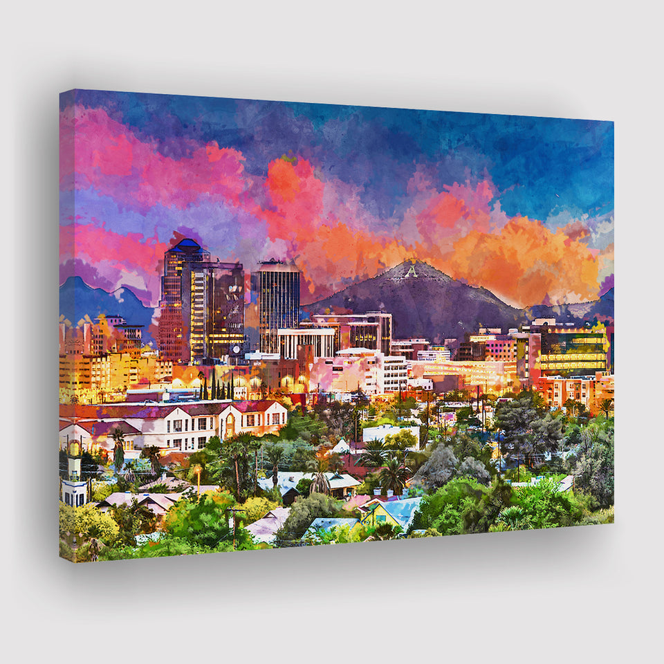 Tucson Arizona Usa Downtown Skyline Sentinel City Art Watercolor Canva –  UnixCanvas