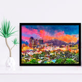Tucson Arizona Usa Downtown Skyline Sentinel City Art Watercolor Framed Art Prints Wall Art Decor,Framed Picture