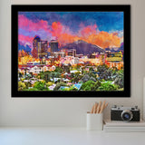 Tucson Arizona Usa Downtown Skyline Sentinel City Art Watercolor Framed Art Prints Wall Art Decor,Framed Picture