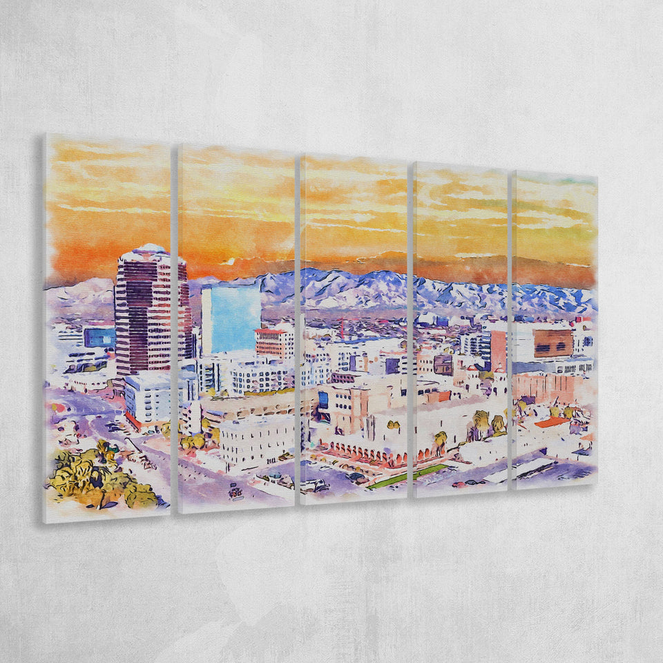 Tucson Watercolor Tucson Arizona, 5 Pieces B, Multi Panel Canvas Prints Wall Art Decor