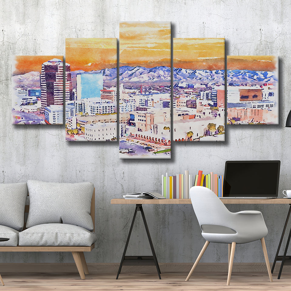 Tucson Watercolor Tucson Arizona, 5 Pieces, Multi Panel Canvas Prints Wall Art Decor
