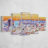 Tucson Watercolor Tucson Arizona, 5 Pieces, Multi Panel Canvas Prints Wall Art Decor