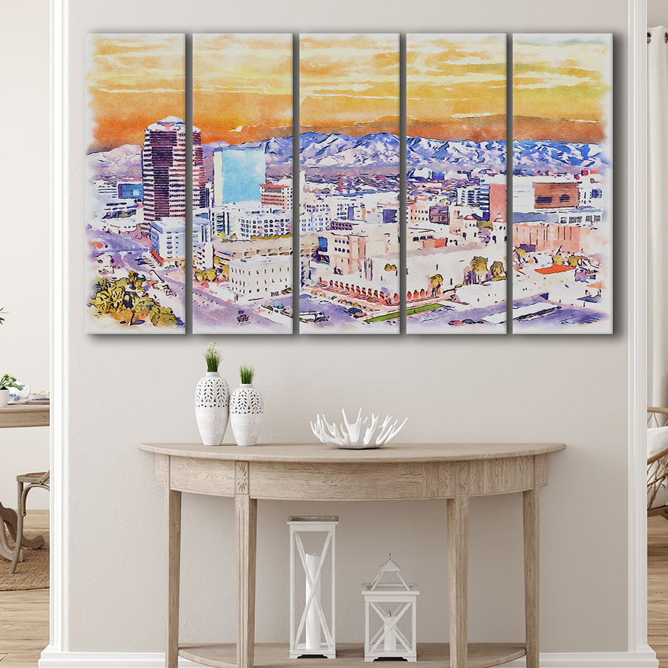 Tucson Watercolor Tucson Arizona, 5 Pieces B, Multi Panel Canvas Prints Wall Art Decor