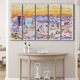 Tucson Watercolor Tucson Arizona, 5 Pieces B, Multi Panel Canvas Prints Wall Art Decor