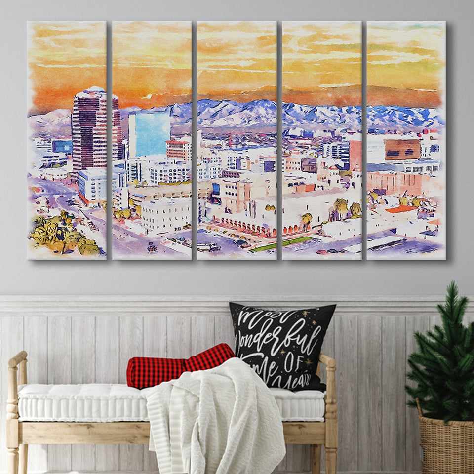 Tucson Watercolor Tucson Arizona, 5 Pieces B, Multi Panel Canvas Prints Wall Art Decor
