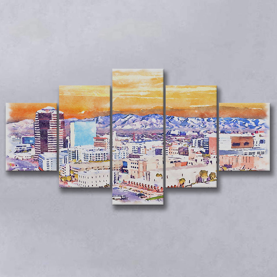 Tucson Watercolor Tucson Arizona, 5 Pieces, Multi Panel Canvas Prints Wall Art Decor