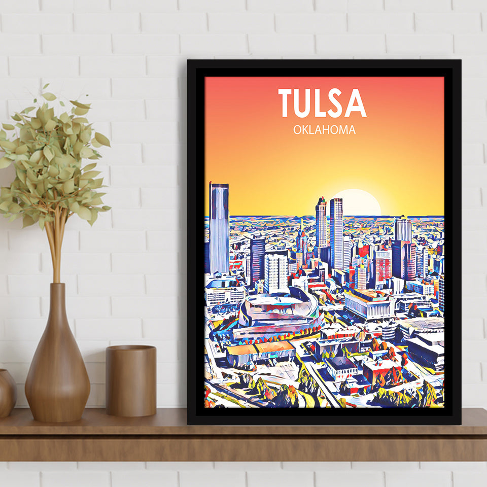 Tulsa OK Art, Large Canvas, Framed Canvas Print Wall Art Home Decor, Floating Frame