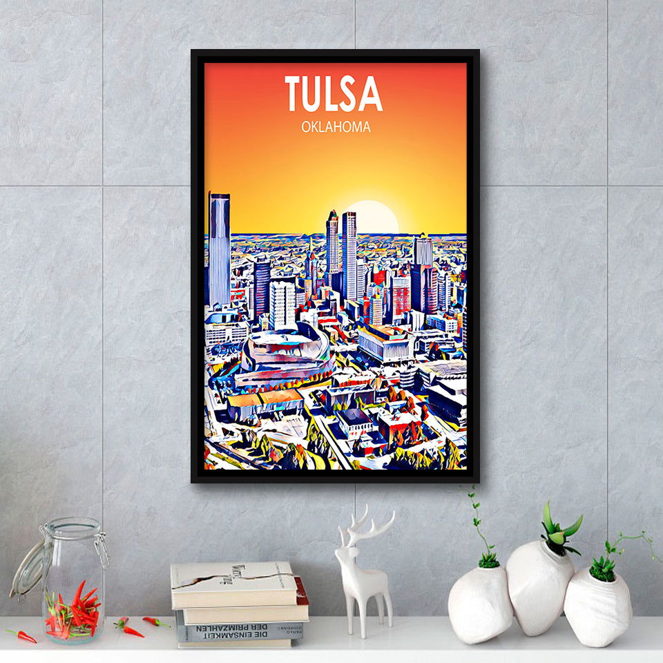 Tulsa OK Art, Large Canvas, Framed Canvas Print Wall Art Home Decor, Floating Frame