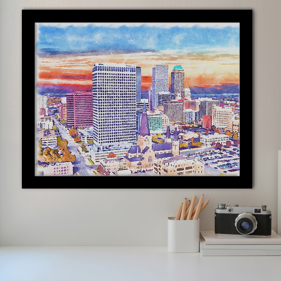 Tulsa Watercolor Tulsa Oklahoma, Sport Prints Fan Gift, Framed Art Prints Wall Art Decor