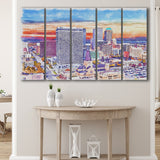 Tulsa Watercolor Tulsa Oklahoma, 5 Pieces B, Multi Panel Canvas Prints Wall Art Decor