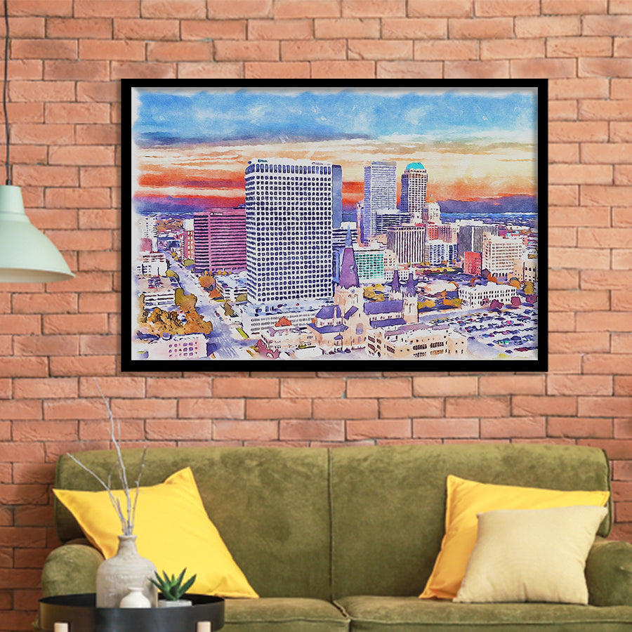 Tulsa Watercolor Tulsa Oklahoma, Sport Prints Fan Gift, Framed Art Prints Wall Art Decor