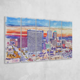 Tulsa Watercolor Tulsa Oklahoma, 5 Pieces B, Multi Panel Canvas Prints Wall Art Decor