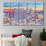Tulsa Watercolor Tulsa Oklahoma, 5 Pieces B, Multi Panel Canvas Prints Wall Art Decor