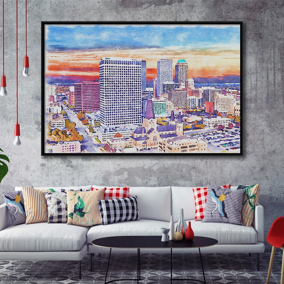 Tulsa Watercolor Tulsa Oklahoma, Sport Art Prints Fan Gift, Framed Canvas Prints Wall Art Decor
