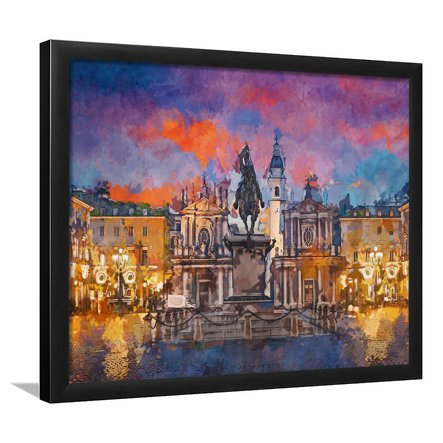 Turin Italy Piazza San Carlo During City Art Watercolor Framed Art Prints Wall Art Decor,Framed Picture