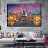Turin Italy Piazza San Carlo During City Art Watercolor Framed Canvas Prints Wall Art Home Decor,Floating Frame