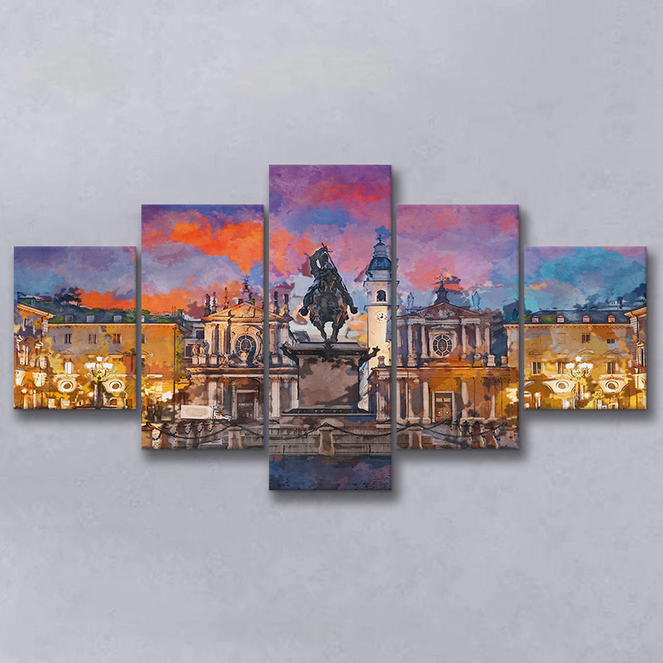 Turin Italy Piazza San Carlo During 5 Pieces Mixed Canvas Prints Wall Art Home Decor